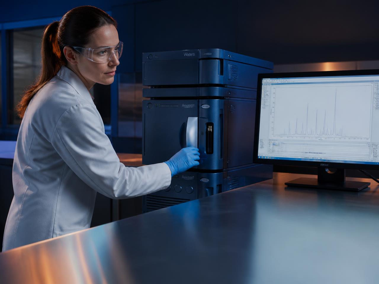 Laboratory technician loading a sample onto an analytical instrument